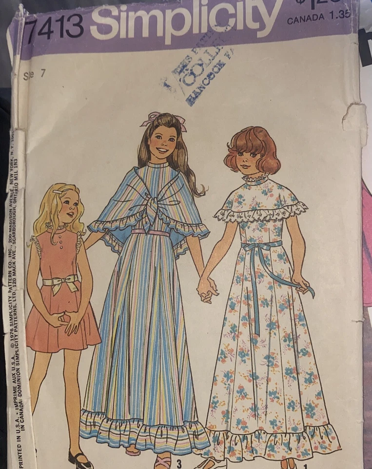 Simplicity 7413 Cut Sewing Pattern 70s Girls Cottagecore Prairie Dress Sz 7 - Image 1 of 1