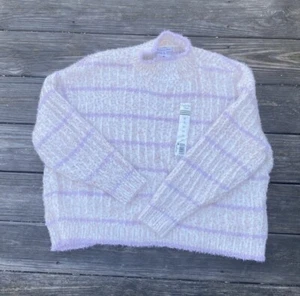 Ophelia Rose Lurex Striped Sweater cream pink stripes w/ copper tinsel thread 1X - Picture 1 of 9
