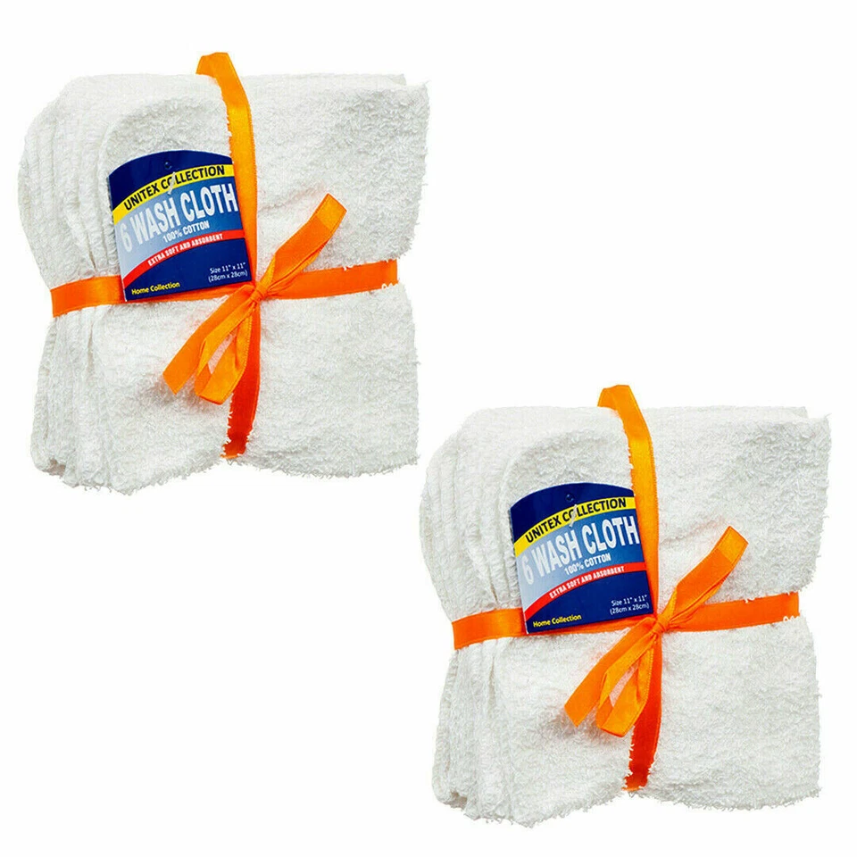 1 Dozen White 100 Cotton Hotel Wash Cloths 11x11 Washcloth White Towel 12 Pcs