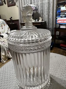 MMA 1970's Metropolitan Museum of Art THREE FACE Clear Ribbed Glass BISCUIT JAR - Picture 1 of 7
