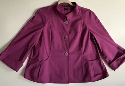 Ellen Tracy Swing Jacket 12 L Purple Cropped Retro Career Office Stretch - Image 1 of 4