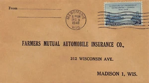 Wisconsin Cover 1948 MENOMONIE to Farmers Mutual Auto Ins Madison - Picture 1 of 3