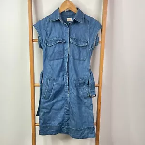 Gorman Shirt Dress Womens 6 Blue Denim Knee Length Button Up Short Sleeve Pocket - Picture 1 of 12