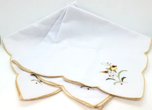 Lote de 3 servilletas de tela oro bordado floral, borde encuadernado en oro 16"x17" vintage - Imagen 1 de 3