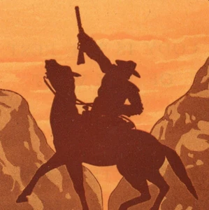 c.1940 Buffalo Bill Country Horseback Silhouette Luggage Souvenir Label Cody WY - Picture 1 of 3