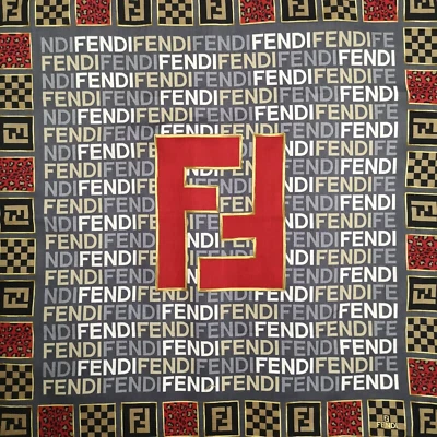 F106 FENDI Pañuelo/Bufanda Cuello Rojo Gris Dorado Blanco Fuentes Algodón Cuadrado 19" Foto 1 de 4