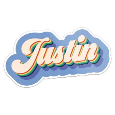 Retro Style Justin Male Name - Waterproof Vinyl Decal Car Bumper Sticker - Image 1 of 4