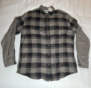 NWT Robert Geller Flannel Plaid Shirt - Gray & Black - Men’s Size 46 - Picture 1 of 7