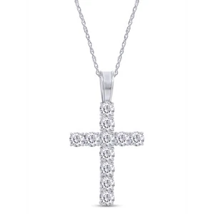 1.00 Ct GIA Authenticated Lab Grown Diamond 14K Gold Cross Pendant Necklace - Picture 1 of 15