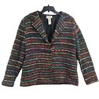 Vtg Boho Blazer Chadwicks Jacket Sz 14 Colorful Crochet Yarn Black Multicolor