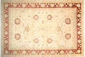 Afghan Chobi Ziegler Teppich Handgeknüpft 400x500 Beige Blumenmuster Wolle - Picture 1 of 12