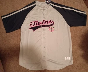 True Fan Minnesota Twins Embroidered Jersey, Size 2-XLarge, Color-Gray/Navy, NWT - Picture 1 of 5
