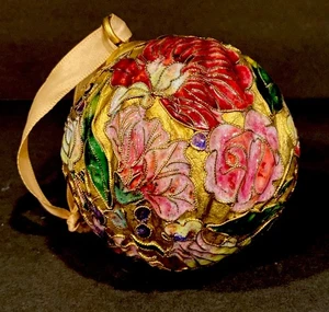 My o Enamel Cloisonné Round Shaped Ornament Flower Design 3.5” - Picture 1 of 3