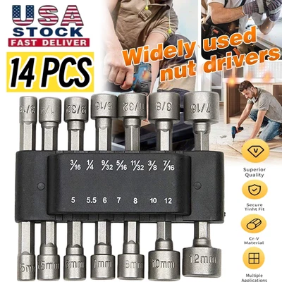 Juego de brocas de destornillador POWER NUT de 14 piezas doble 1/4 cambio rápido SAE y vástago de retención métrico MM ~ Foto 1 de 4