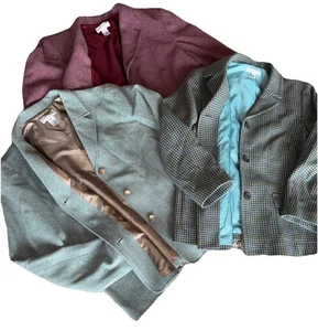 Pendleton Womens Jackets Virgin Wool Lambs  houndstooth Plaid X 3 Blazers - Picture 1 of 24