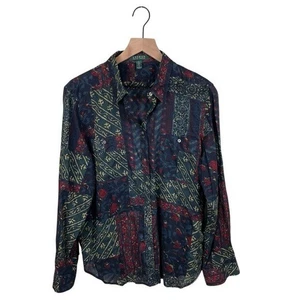 Camisa para mujer Lauren Ralph Lauren talla XL retazos batik algodón abotonada años 90 - Imagen 1 de 6