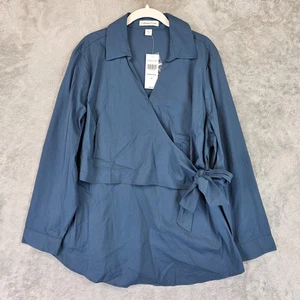 Coldwater Creek Shirt Damen 1X Petrol Blau Wickel Seitenbindung Langarm Bluse - Bild 1 von 10