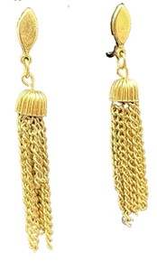 Vintage 1960s Trifari Modernist Gold-tone Long Chain Fringe Tassel Earrings - Picture 1 of 6