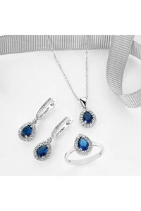 Women's Jewelry Set Emerald Stone 925 Sterling Silver Necklace Earring Ring - Picture 1 of 7