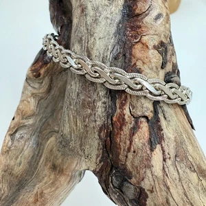 Cierre de pulsera de cadena entrelazada de tono plateado liso/texturizado marcado 925 - Imagen 1 de 7