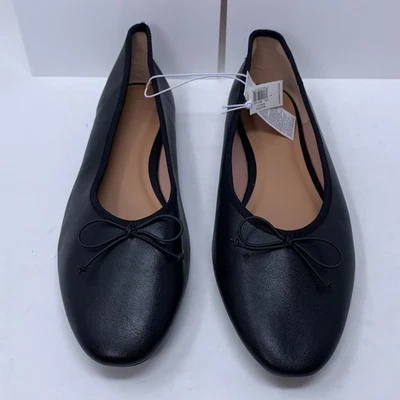 Old Navy Womens Shoe Size 9 Black Faux Leather Classic Bow Ballet Flat NWT - Image 1 of 4