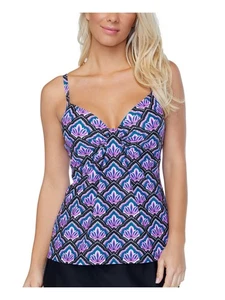 ISLAND ESCAPE Women's Black Full Non-Removable Cups Scorpio Tankini Top 8 - Picture 1 of 6