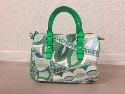 Bolso EMILIO PUCCI Mini Boston Patrón Pucci Cuero Verde Para Mujer 2 Vías Hombro Foto 1 de 4