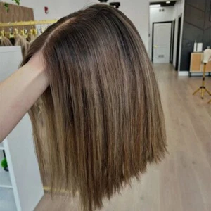 Ombre Ash Blonde Brown Bob Wigs Straight Lace Front Wig Remy Human Hair 13x4 - Picture 1 of 8