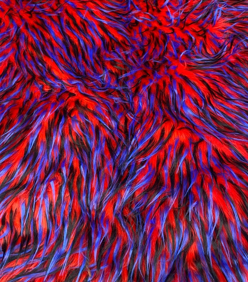 Spike Faux fur purple black on red Upholstery Fabric by the yard - Image 1 of 1