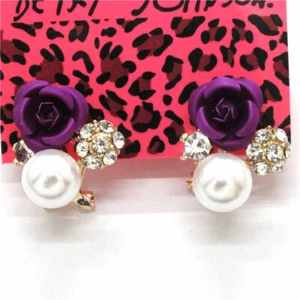 Nuevo Púrpura Hermoso Perla Flor Niña Cristal Moda Mujeres Soporte Joyería Pendiente - Imagen 1 de 5