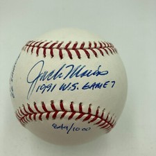 Jack Morris Signed Heavily Inscribed STAT 1991 World Series Baseball Game 7 MLB