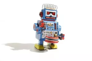 Pequeño robot de batería con pelo puntiagudo juguete de hojalata - Imagen 1 de 3