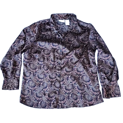 Jaclyn Smith классический плюс атласный пейсли коричневый/зеленый блузка на пуговицах рубашка размер 18 Вт - Изображение 1 из 4