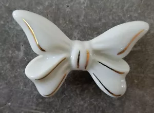 Lenox Porzellan Schleife Anstecknadel Brosche signiert elfenbeinfarben 24K Gold Akzent - Bild 1 von 2