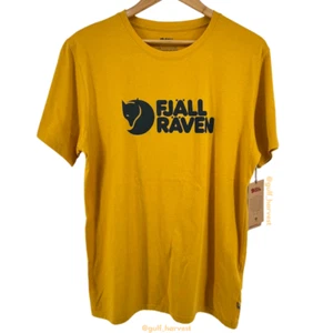Fjällräven Men's Ochre Yellow Logo Graphic Print Organic Cotton T-Shirt, Size L - Picture 1 of 10
