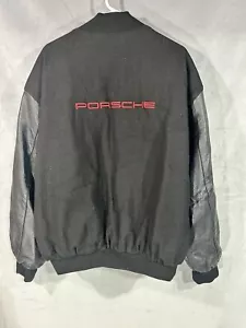Giacca Varsity Porsche Vintage USA Pelle Nera Lana Letterman Bomber Uomo XXL - Foto 1 di 11
