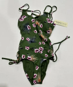 Tori Praver - Seafoam Women's Green Floral Cheeky Lace Up One Piece XS - Picture 1 of 3