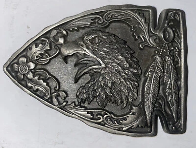 VINTAGE 1995 Eagle Arrowhead Feather Belt Buckle Biker Western Native Siskiyou - Imagem 1 de 4