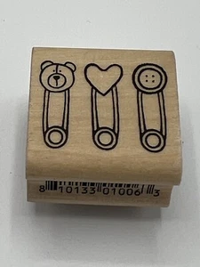A Muse Artstamps Diaper Pins 3088C Rubber Stamp Wood - Picture 1 of 4