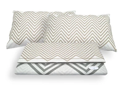 Completo Letto Set Lenzuola Federe Fantasia Zig Zag Beige o Verde 100% Cotone - Immagine 1 di 4