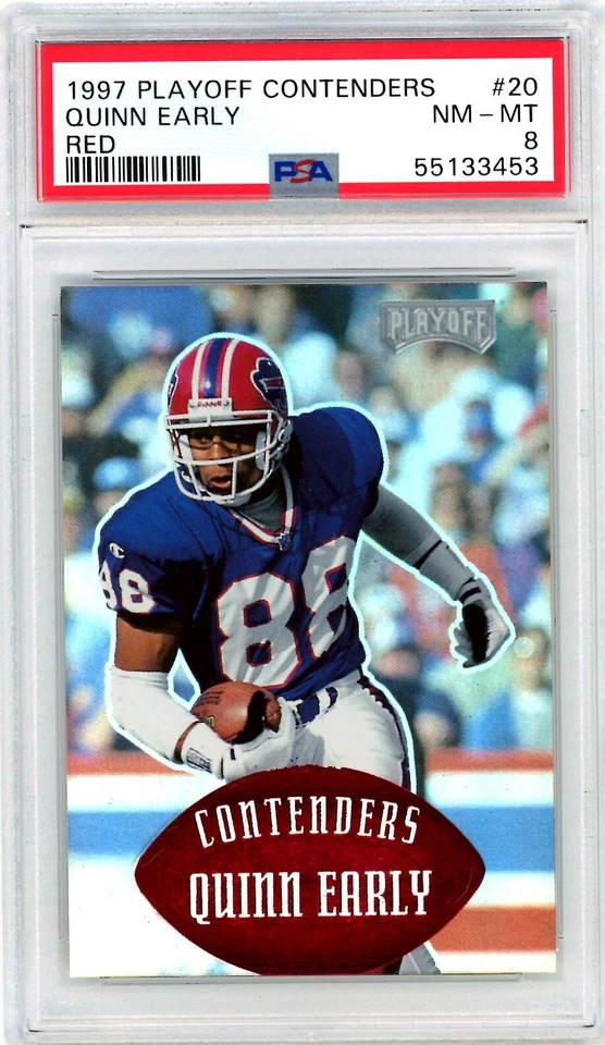 1997 Contenders QUINN EARLY Buffalo Bills RED Parallel 9/25 Card 20 PSA 8 Pop 1 - Image 1 of 1