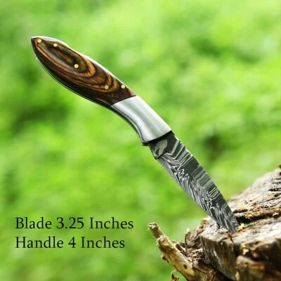 Custom Handmade Damascus Steel Pocket knife Folding Blade tactical Outdoor EDC - Image 1 of 4