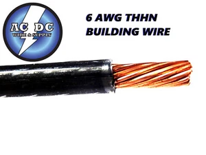 THHN 6 AWG GAUGE BLACK NYLON PVC STRANDED COPPER BUILDING WIRE 30' - Picture 1 of 1