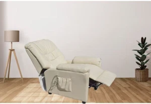 Vibrierender Massagesessel Creme Öko Leder TV-Sessel 10 Massagen sp952 - Bild 1 von 7