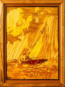Barco de regata marino 27x20` mosaicos de madera enmarcado arte decoración... - Imagen 1 de 12