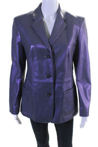 Cerruti 1881 Women's Hip Length Button Down Leather Jacket Purple Size 10