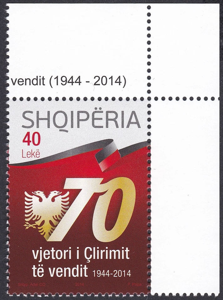 Selo Albânia 2014 Segunda Guerra Mundial Libertação da Albânia MNH Scott nº 2967 *** - Imagem 1 de 1