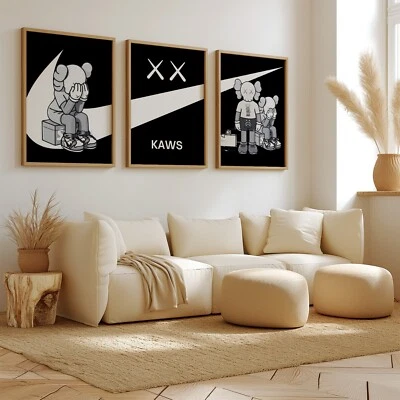 Conjunto de 3 impresiones de pósters deportivos en blanco y negro Hypebeast Kaws Foto 1 de 3