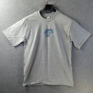 Camicia Vintage Cotone Scambio Uomo Grande Grigio Blu Ricamato Pesce Bass Manica Corta - Foto 1 di 14