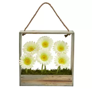 12" x 12" Square Cream Gerber Daisy Garden Hanging Frame Artificial Arrangement - Picture 1 of 2
